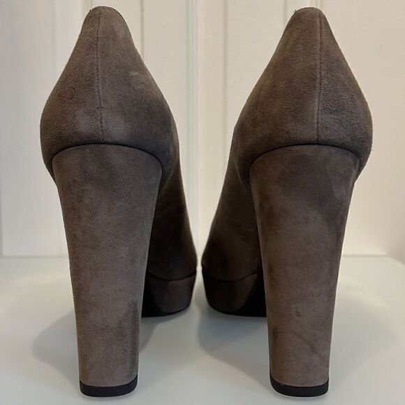 Stuart Weitzman Taupe Suede Platform Block Heel Slip On Shoes Size 9.5 - Picture 4 of 13